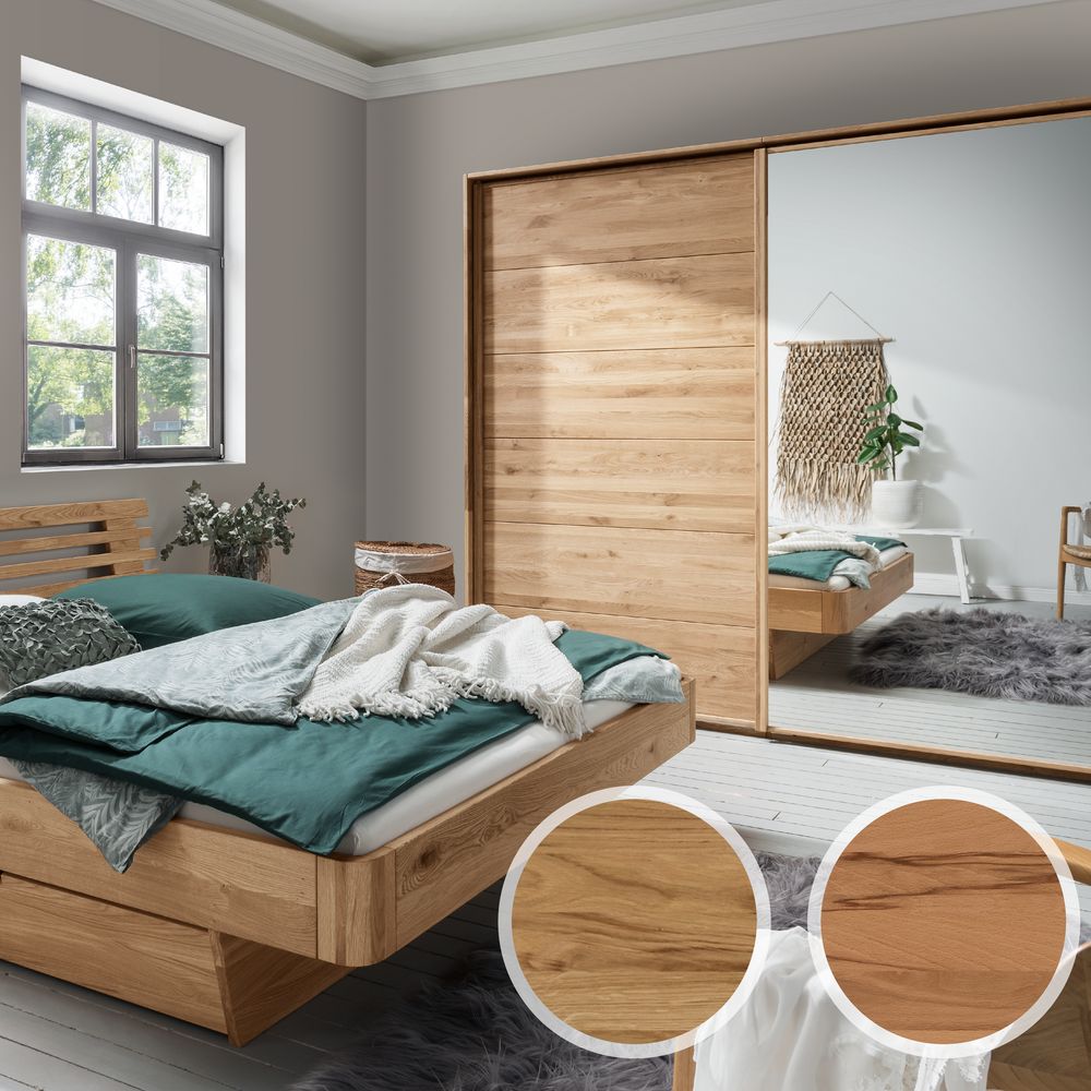 Forestales »Woodside« Schwebetürenschrank 2-türig Holz/Spiegel / 180 cm / Kernbuche / mit Passepartout-Rahmen Image