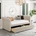 Twin Upholstered Daybed w/ 2 Storage Drawers, Wood Slat Support, Beige