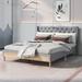 Beige Queen Upholstered Platform Bed with Headboard and Rubber Wood Legs, Linen Fabric Queen Size Bed Frame with Wooden Slats