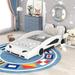Twin Race Car-Shaped Platform Bed w/Wheels, Kids Race Car Bed, White