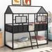 Twin Over Twin Size Metal Low Bunk Beds with Roof and Fence-Shaped Guardrail,Heavy Duty Metal Bunk Beds Frame, Black