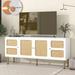 Modern TV Stand Woven Media Console Table for TVs Up to 70" with Rattan Door & Gold Leg, Living Room Media Table Sideboard