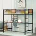 Twin Metal Loft Bed w/Desk & Shelves,Wood High Loft Bed w/Ladder,Black
