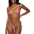 Damen-Bikini-Set mit Neckholder-String, sexy, frech, Zweiteiliger Badeanzug, einfarbig, Bademode, Red Flower, S