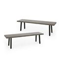 GDF Studio Altair Outdoor Aluminum and Steel Dining Bench Gray Matte Black Set of 2