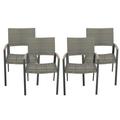 GDF Studio Swarthmore Outdoor Aluminum Dining Chairs with Faux Wood Accents Set of 4 Silver Gray Natural Brown Wicker