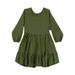 TOWED22 Toddler Little Girls Dress Toddler Kids Baby Girl Dress Long Sleeve Solid Color Casual Dresses Soft and Warm(Army Green 4-5 Y)