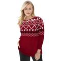 Plus Size Women's Holiday Motif Pullover by Jessica London in Classic Red Sequin Fair Isle (Size 14/16) Christmas Made in the USA