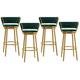 KLZUOPT Exquisite Barstools Velvet Round Bar Stool with Woven Back Rest Set of 1/2/3/4 Swivel Pub Chair Home Kitchen Bar Stools with Footrest, Black