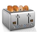 SEEDEEM 4 Slice Toaster, Stainless Steel Bread Toaster with 2 LCD Display, 7 Shade Settings, 1.4'' Extra Wide Slots Bagel Toaster with Cancel/Bagel/Defrost/Reheat Functions,Silver Metallic