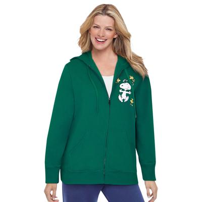 Plus Size Women's Peanuts Snoopy Fleece Hoodie by Peanuts in Green Snoopy Dancing (Size 3X)