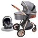 3 in 1 Baby Pram Stroller Travel Pushchair, Foldable High View Lightweight Baby Strollers for Newborn, Toddler Luxury Carriage Bassinett with Rain Cover, Mosquito Net, Mat (Color : Gray A)