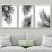 IDEA4WALL And White Tropical Palm Tree Leaves Organic Modern Framed Canvas 3 Pieces Print Wall Art Canvas in Black | 24 H x 48 W x 1.5 D in | Wayfair