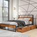Full Size Platform Bed Metal Bed Frame w/ Two Drawers, Sockets & USB Ports, Slat Support No Box Spring Needed for Any Bedroom