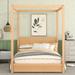 Solid Pine Canopy Bed Frame, 4-Post Canopy Platform Bed with Headboard