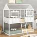 Metal Twin over Twin Low Bunk Beds with Roof and Fence-shaped Guardrail Sturdy Frame, Safe Design, No Box Spring Needed