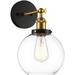 1-Light Globe Wall Sconce Black and Gold Antique Brass 8 Round Clear Glass Swing Arm Modern Vintage Industrial Bathroom Sconce Vanity Light Fixture Indoor Wall Lamp for Bedroom Living Room