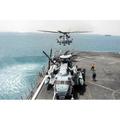 A CH-53E Super Stallion takes off from the amphibious transport dock ship USS San Antonio (LPD 17). - Laminated Poster Print - 20 Inch by 30 Inch with Bright Colors and Vivid Imagery