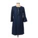 Draper James Casual Dress - Shift Tie Neck 3/4 sleeves: Blue Solid Dresses - Women's Size 6