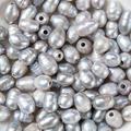 Large Hole Pearl Beads Natural Cultured Freshwater Pearl Loose Beads Dyed Oval Gray 7~10x7~8mm Hole: 1.8mm