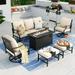 Summit Living 6 Pieces Patio Conversation Set with 45 Fire Pit Table Outdoor Furniture Metal Sofa Beige Cushions