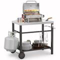 Only Fire Grill Cart Pizza Oven Stand Outdoor Kitchen Island with Spacious Tabletop Stainless Steel