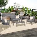 CozyHom 4-Seat Outdoor Patio Aluminum Furniture Sets Sectional Sofa Sets With Cushions Modern Outside Metal Couch Chairs Sets For Porch&Garden Gray