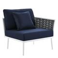 Lounge Chair Navy White Aluminum Metal Fabric Modern Contemporary Outdoor Patio Balcony Cafe Bistro Garden Furniture Hotel Hospitality