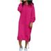 MeetoTime Womens Oversized Sweatshirt Dress Baggy Hooded Long Sleeve Maxi Dress Solid Color Pullover Fall Fashion Casual Dress
