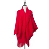 Women s Warm Shawl Wrap Open Front Poncho Cape Color Block Shawls Winter Cardigan Ponchos for Women - Red