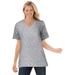 Plus Size Women's Peanuts Short Sleeve V-neck Snoopy Tee by Peanuts in Heather Grey Snoopy (Size 4X)