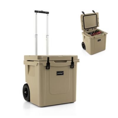 Costway 45 Quart Cooler Towable Ice Chest-Brown