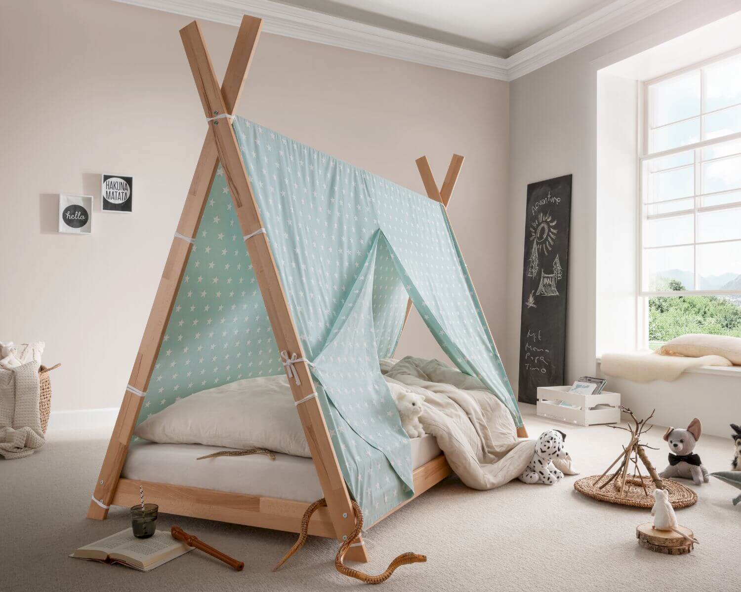 INFANSKIDS »Pinocchio« Tipi-Bett Buche Buche natur / Stoffdach Hellgrau / Federrost Image