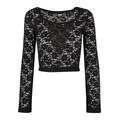 Longsleeve URBAN CLASSICS "Urban Classics Damen Ladies Cropped Lace Longsleeve" Gr. 4XL, schwarz (black) Damen Shirts Jersey