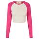 Longsleeve URBAN CLASSICS "Damen Ladies Organic Cropped Retro Baseball Longsleeve" Gr. XL, weiß (whitesand, hibiskus pink) Damen Shirts Jersey