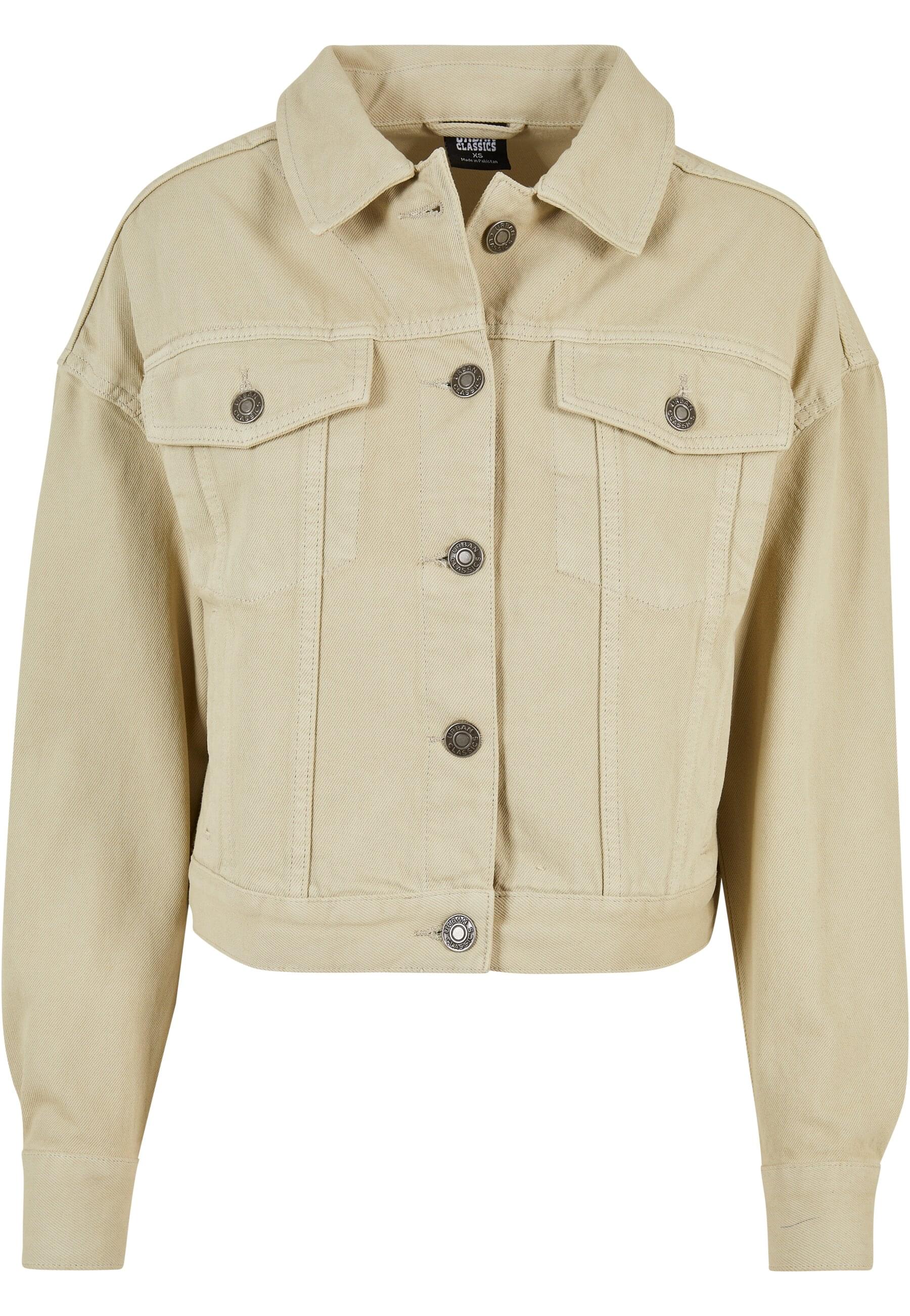 Jeansjacke URBAN CLASSICS "Urban Classics Damen Ladies Oversized Colored Denim Jacket", Damen, Gr. XL, beige (softseagrass), 100% Baumwolle, unifarben, oversize, amerikanischer Ausschnitt, Jacken Image