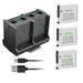 Kastar 3-Pack Battery and Quadruple Charger Compatible with Canon NB-8L NB8L NB-8LH NB8LH Battery Canon CB-2LA CB-2LAE Charger