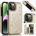 TECH CIRCLE Case for iPhone 15 (2023) Cell Phone - [Embossed Butterfly Tree Design] PU Leather Protective Cute Back Cover Shell Case with Snap Card Holders Gold