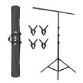 Adjustable Backdrop Stand Kit with 4 Fish Mouth Clip Cross Bars 5ft T-Shape Background Stand with Carrying Bag Photo Backdrop Support Stand for Photography Shooting Weeding Birthday Party