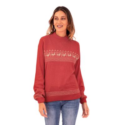 'Christimas and Andean-Themed Red Knit Sweater fro...