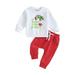 Toddler Baby Boy Christmas Outfits Long Sleeve Monster Hand Print Pullover Tops + Pants Set Fall Clothes 2Pcs