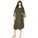 Plus Size Women's Embroidered Acid-Wash Boho Dress by Roaman's in Dark Olive Green (Size 26 W)