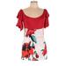 Chic Me Casual Dress - Mini Plunge Short sleeves: Red Floral Dresses - Women's Size Large