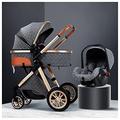 Baby Pram Stroller for Newborn and Toddler, High View Baby Strollers Infant Carriage Bassinett Prams and Pushchairs with Rain Cover, Mosquito Net, Mom Bag, Foot Cover (Color : Grey A)