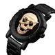 Montre à Quartz en Acier Inoxydable pour Homme Cadran Noir et Or Motif Tête de Mort 3D Steampunk