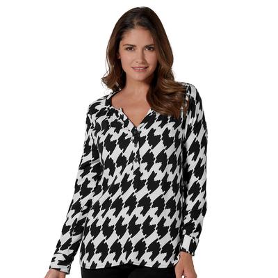 Masseys Button-Front Peasant Top (Size XL) Houndstooth, Rayon