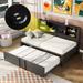 Twin Size Daybed w/Trundle & USB Ports, Metal Daybed with Storage Shelves, Twin Trundle Bed Frame with Side Bookshelf