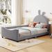 Upholstered Twin Daybed Frame for Kids, Velvet Platform Bed w/ Carton Ears Shaped Headboard, Wood Sofa Bed for Girls Boys, Grey