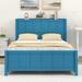 Full Size Platform Bed w/Drawers, Storage Shelves & Headboard, Blue