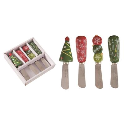 Transpac Dolomite 4.75 in. Multicolor Christmas Camper Cheese Spreaders Set of 4 with Package